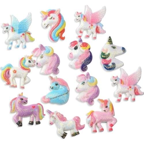 20-50 Pcs Resin Glitter Flash Powder Unicorn Scrapbook DIY Crafts Phone Shell Decor Arts Kids Hair Accessories Embellishments