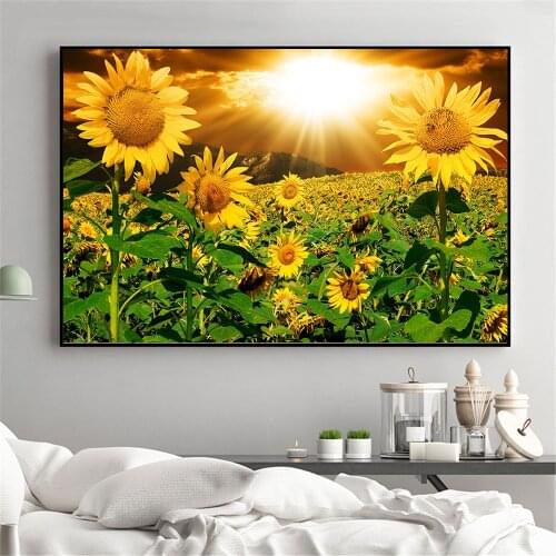 Self-adhesive Wall Sticker Sunflower Rustic Home Decor Wall Pictures for Living Room Decoration Landscape Poster Sunflower