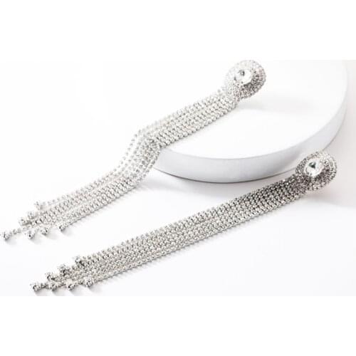 Earings Fashion Jewelry 2019 European Exaggerated Rhinestone Long Tassel Womens Fashion Personality Popular Party Earrings