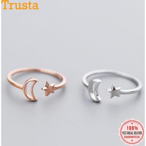 Trustdavis 100% 925 Sterling Silver Fashion Sweet Star Moon Cocktail Opening Ring For Women Wedding Party Ring Jewelry DS499