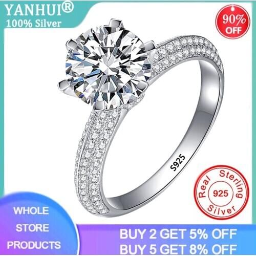Have Certificate 925 Sterling Silver Moissanite Ring Classic Style Round Cut Ring Two Row Zirconia Diamond Engagement Rings Gift
