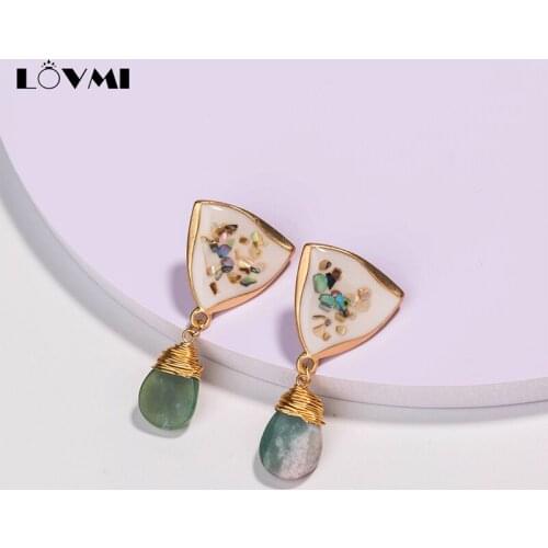 2021 Vintage Retro Silver Earrings For Women Girls Triangle Flower Painting Earrings With Copper Agate Eardrop For Holiday Party