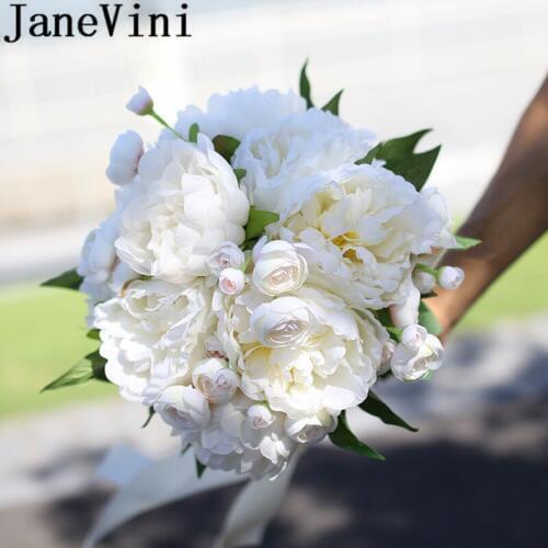 JaneVini Silk Peony White Wedding Bouquet Artificial Photography Bridal Bouquets Bridesmaid Flower Bouquet Mariage Blanc 2019