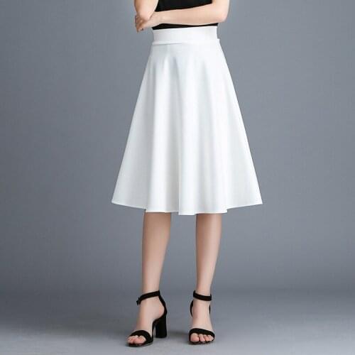 Women Summer Casual Pleated Skirt Office Lady High Waist Hepburn Style Plus Size Knee-length A-line Skirt Clothes White