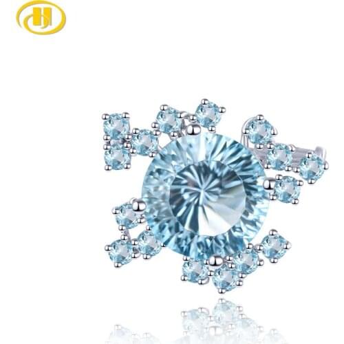 Natural Sky Blue Topaz Solid Silver Womens Brooch 6.6 Carats Crystal Oringinal Design Elegant Style Wedding Engagement Jewelry