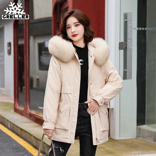 GRELLER Womens Winter Jacket Hooded Short Thick Warm Cotton Padded Parkas Woman Wool Liner Plus Size 3XL Jackets Coat Winter