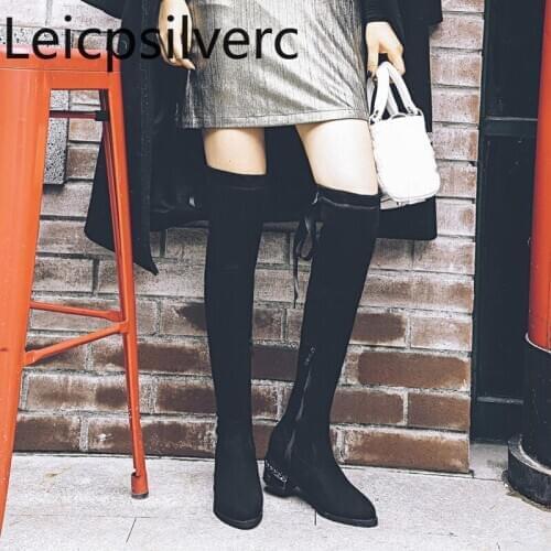 Womens Boots Autumn And Winter The New fashion Pointed zipper Thick heel mid heel Womens Over the knee boots plus size 32-48