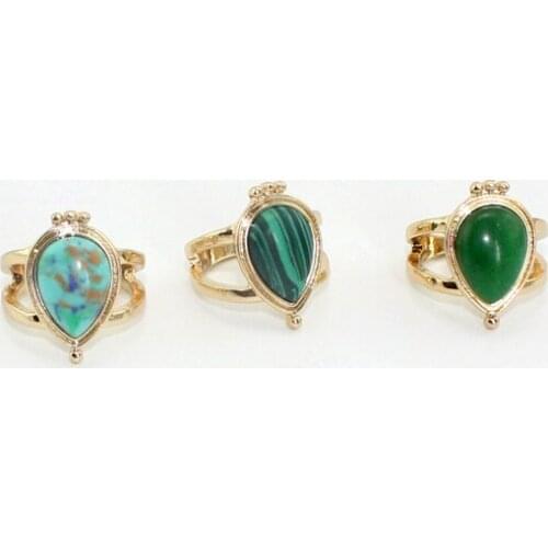 2016 new multicolor stone Alloy vintage drop water ring simple green stone rings for women