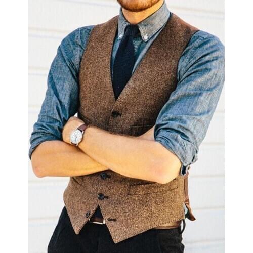 Mens suit Vest Casual Tweed Slim Fit Notch Lapel British style custom made Waistcoat For Wedding Groomsmen Leisure Business