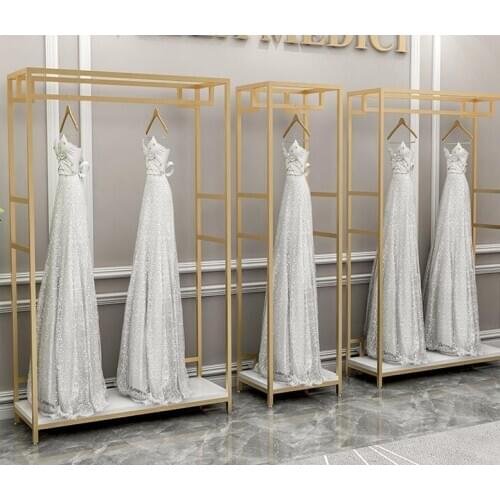 Golden wedding dress rack cheongsao dress floor display rack photo studio shelf toasting clothes trailing xiu he hanging hanger