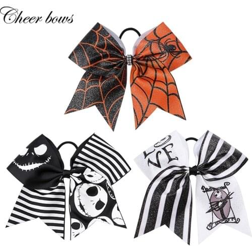 1 Pc 7.5" Halloween Hair Bows for Girls Kids Big Bows Scrunchies Children Ghost Spider Print Hair Rings Halloween Accessories