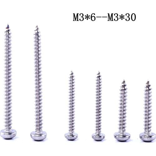 10pcs Stainless steel Phillips pan head self tapping screw round head screw M3*6--M3*30