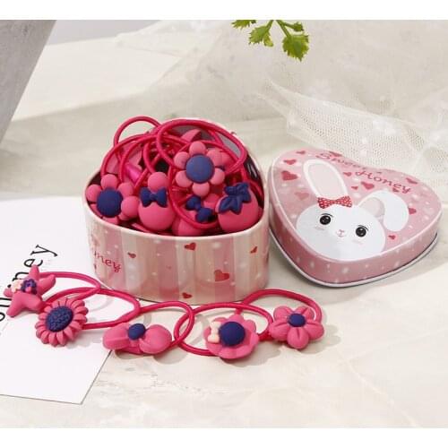 20pcs New Fashion Candy Color Scrunchy Headband Girls Bow Flower Rabbit Hair Accessories Flower Hair Bands Rubber Gum Ornaments