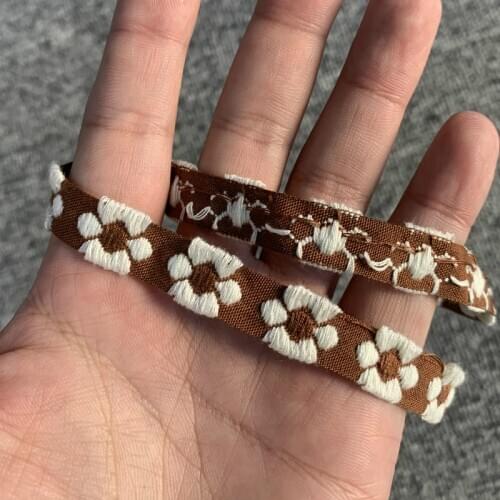 3 YARD 15MM Korean Brown With White Flowers Embroidered Ribbon National Lace
