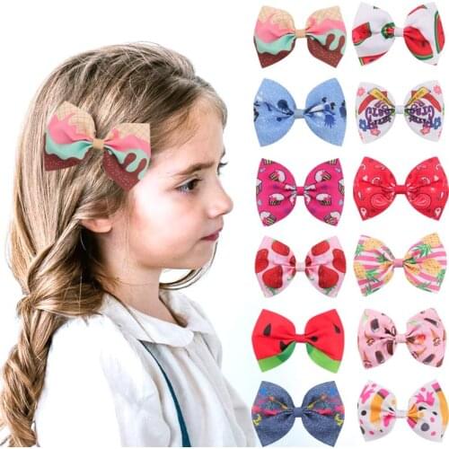 4" Printed Hair Bows with Clip for Girls Boutique Grosgrain Ribbon Hair Clip Hairgrips Barrettes Kids Hair Accessories 12 Colors