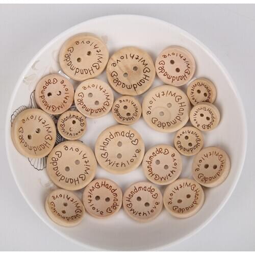 50pcs/lot 15mm 20mm 25mm Carving handmade withlove Wood Beads Loose Spacer Button Wooden Beads DIY Jewelry Fashion