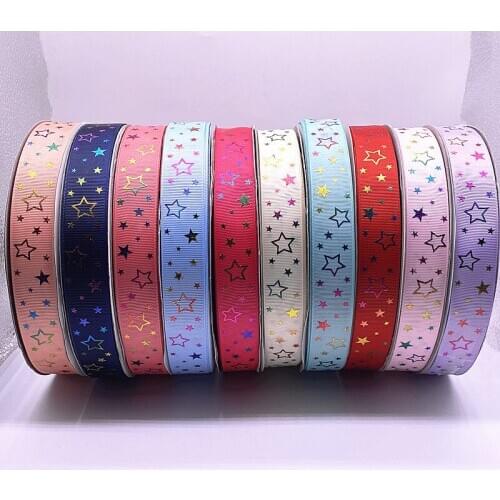 3yards 25mm Grosgrain Satin Ribbons Five-pointed Star with Hot Stamping for Wedding Christmas Party Decorations DIY Bow Craft