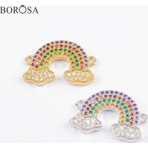 BOROSA 10PCS Fashion Semicircle Shape CZ Micro Pave Connector 10inch Adjustable Bracelet Charm Bracelets Women Jewelry WX1143
