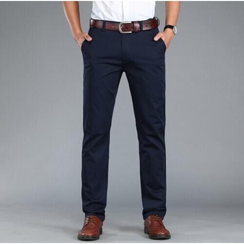 2021 Summer Middle Aged Mens Business Casual Brand Straight Long Pants Autumn Male Cotton Black Work Trousers Khaki Thin Pants