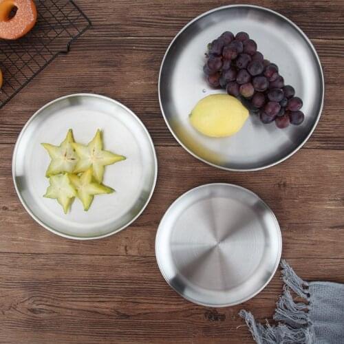 Household 304 Stainless Steel Plate Ins Coffee Shop Round Coaster Fruit Cake Breakfast Plate Desktop Storage Tray