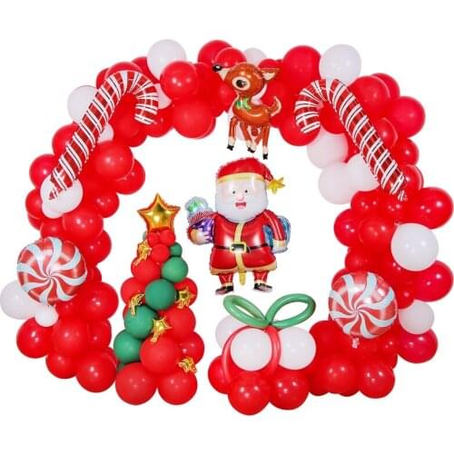 Christmas New Year Noël Weihnachten Party Decoration Ball Set Santa Claus Cane Red White Balloon Chain Package Supplies