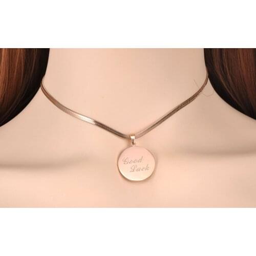 Lokaer Titanium Steel Good Luck Tag Pendant Necklaces Jewelry Rose Gold Color Wide Snake Chain Necklace For Women Girls N1