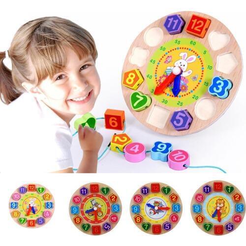 Wooden Colorful 12 Numbers Clock Toy Digital Geometry Cognitive Kids Puzzles Montessori Education Learning Toys