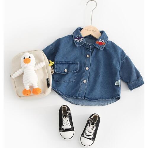 1 2 3 4 5 Years Toddler Kids Shirts Cartoon Embroidered Lapel Girls Shirts Toddler Boys Clothing Autumn Long Sleeves Tops 2019