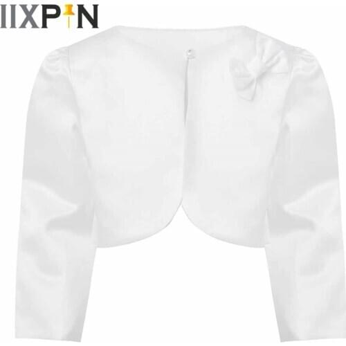 Kids Princess Dress Costume Girls Bolero Children Bowknot Single Button Long Sleeve Cardigan Cropped Coat for Flower Girl Jacket