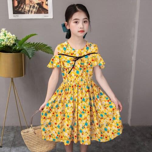 Floral Childrens Dress for Girls Spring Summer Party Dress Leopard Printing Splicing Clothes Sleeveless Casual Baby Costume