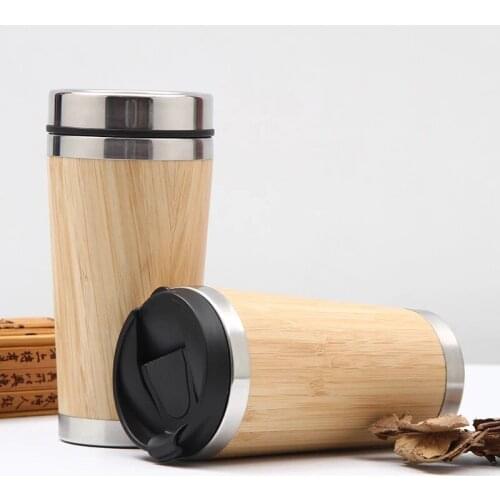 Hot 450ml Bamboo Stainless Steel Thermos with Lid Travel Mug Insulated Coffee Cup Tumbler Leak Proof For Office Home