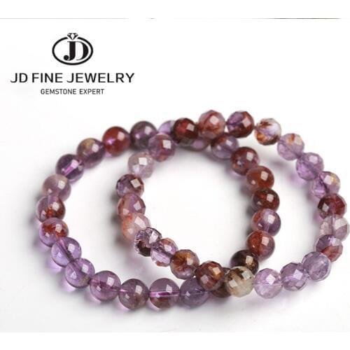 JD Precious Purple Ghost Quartz Bracelet New Unique Colorful Natural Ghost Crystal Phantom Stone Healing Ornament Process Gift