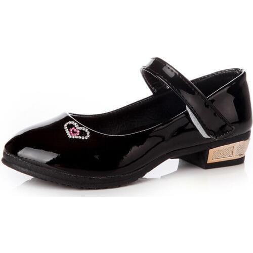 JGVIKOTO Girls Patent Leather Shoes Autumn Fashion Princess Big Girl High Heeled Shoes Rhinestone Bowtie Black Party Dress Shoes
