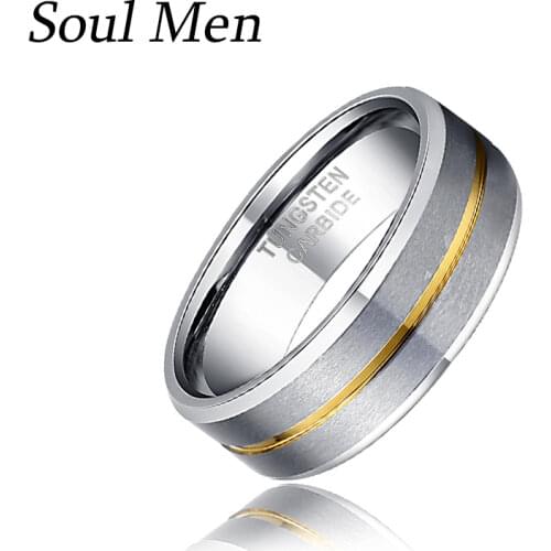 8mm Boys Gold Stripe Wedding Band Comfort Fit Tungsten Engagement Rings Vintage anel masculino Engraving Available
