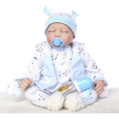 55cm Reborn Dolls Babies Sleeping Newborn Dolls with Clothes and Hat Lifelike Newborn Silicone Reborn Dolls for Girls Children