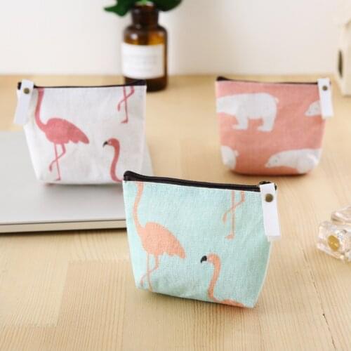 Small Cotton Coin Purse Animal Frabic Key Wallet and Purse Bag Girls Zipper Coin Wallet Flamingo Printing Purses Mini New Purse