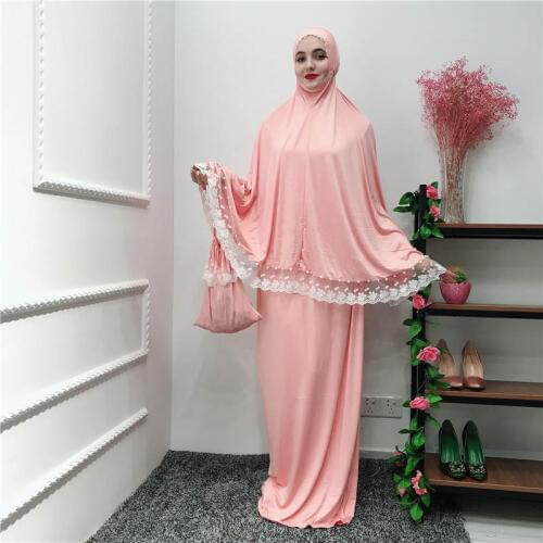 Muslim dress fashion lace hijab dress abaya dubai ramadan islamic clothing loose large size prayer dress