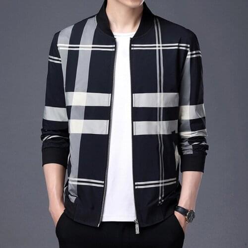 Men jacket autumn fashion all-match baseball collar youth casual jacket plaid jacket mens trend Softshell coat zipper trend