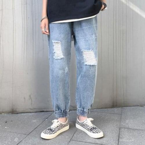 2021 Autumn New Mens Jeans Fashion Korean Casual Washed Old Denim Pants Men Retro Tapered Hole Jeans Hombre Harem Pants