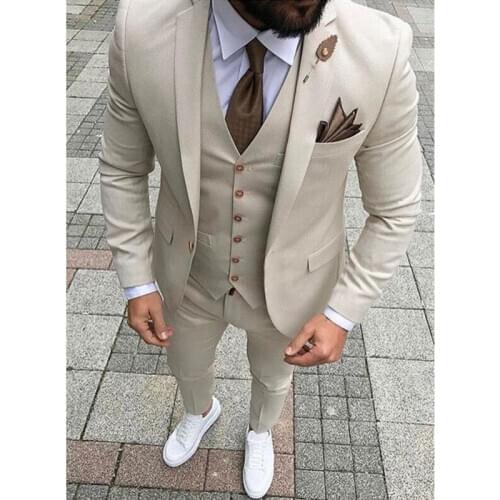 2018 New Brand Khaki Men Suit for Wedding Suits for Men Prom Slim Fit Tuxedo 3 Piece Groom Wear Handsome Blazer Terno Masculino