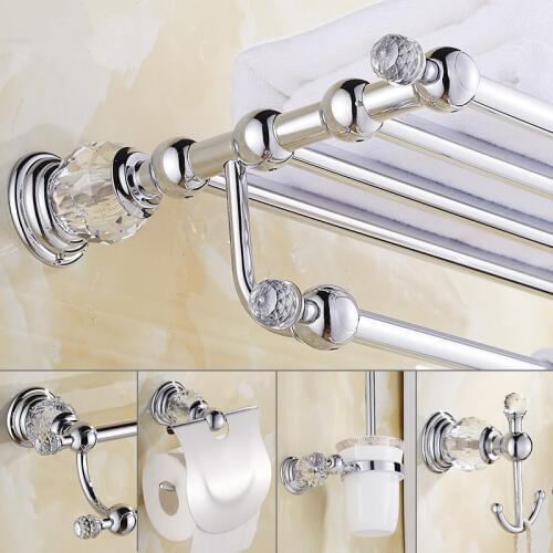 Crystal Bath Hardware Set, Chrome toilet brush holder ,Paper Holder,Towel Bar,Soap basket,Hook Brass Towel Rack bathroom set