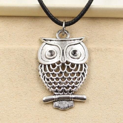 New Fashion Tibetan Silver Color Hollow Owl Pendant Necklace Choker Charm Black Leather Cord Factory Price Handmade Jewelry