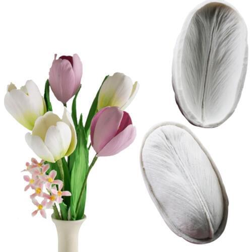 New 2pcs Tulip Leaves Silicone Mold Fondant Mould Cake Decorating Tools Chocolate Gumpaste Molds, Sugarcraft, Kitchen Gadgets