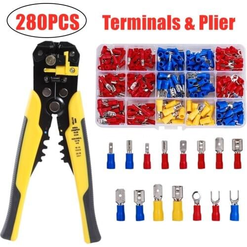 280PCS Crimp Spade Terminals Electrical Wire Cable Connectors Insulated Ring Fork Spade Butt Terminal Crimping Plier Tool Kit