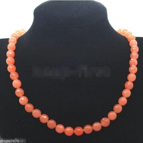 Natural 10mm Orange Faceted gem Round jewerly Necklace 18 inch