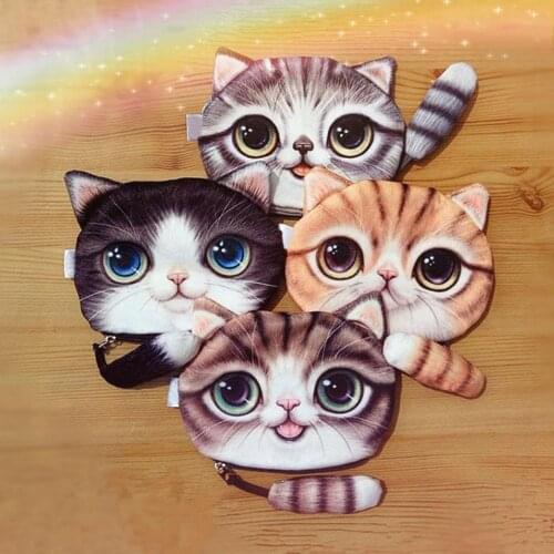 Children Gift Cat Face Tail Coin Purse Kid Wallet Bag Change Pouch Key Holder Girls Women Big Capacity Cute Zipper Storage