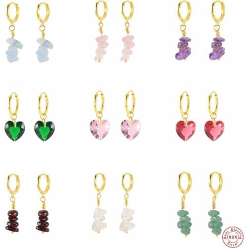 Aide 925 Sterling Silver Transparent Natural Stone String Pendants Dangle Earrings Colored Cyan Pink Heart Charm Drop Earrings
