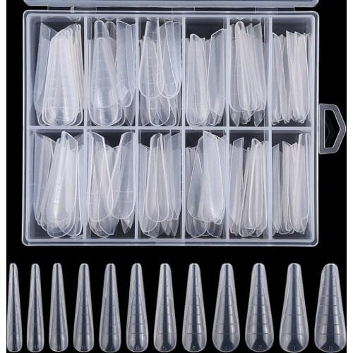 120pcs/Box Poly Nail Gel Quick Building Mold Tips Clear Dual Forms Water Drop/XXL Coffin/U Shape Nail Art Extension Tools KF-FD