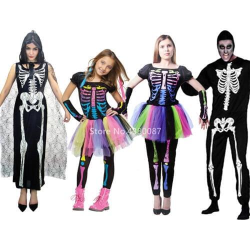 Skeleton Rainbow Scary Cosplay Kids Adult Halloween Dress Women Baby Girl Horror Costume Witch Men Devil Disguise Carnival Party