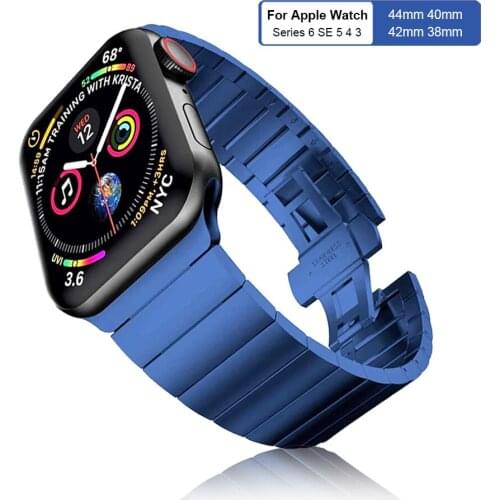 Blue Metal Link Bracelet Strap For Apple watch Series 6 5 SE 44mm 40mm Band Stainless Steel Watchband 38mm Butterfly buckle